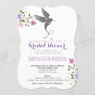 Hummingbird Floral Elegant Lila Vrijgezellenfeest Kaart