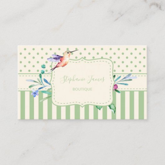 Hummingbird Floral en Stripes Boutique Visitekaartje (Voorkant)