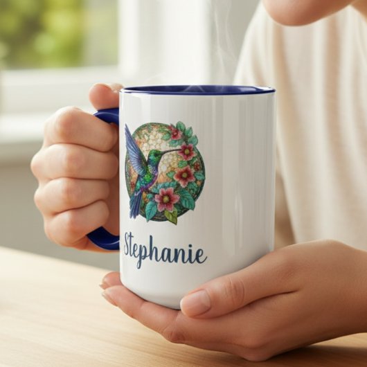 Hummingbird Floral Personalized Coffee Mug Mok