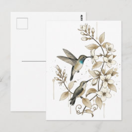 Hummingbird & Floral Postcard - Watercolor Art Briefkaart