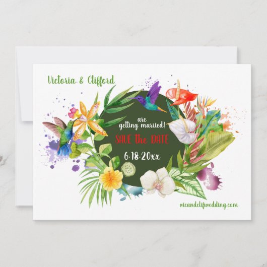 Hummingbird Floral Save the Date Announding Kaart (Voorkant)