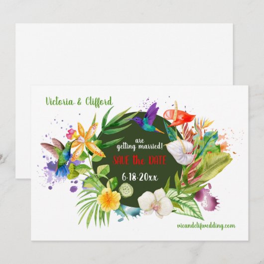 Hummingbird Floral Save the Date Announding Kaart (Voorkant / Achterkant)