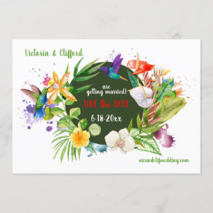 Hummingbird Floral Save the Date Announding Kaart