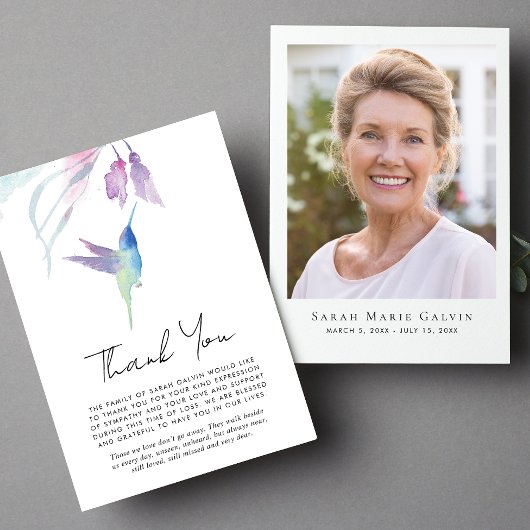 Hummingbird Floral Waterverf Foto Memorial Bedankkaart