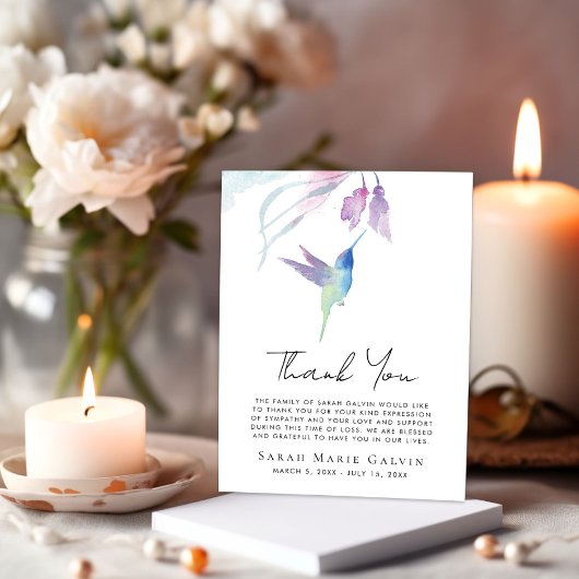Hummingbird Floral Waterverf Foto Memorial Bedankkaart