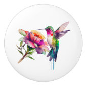 Hummingbird Floral Waterverf Keramische Knop (Voorkant)