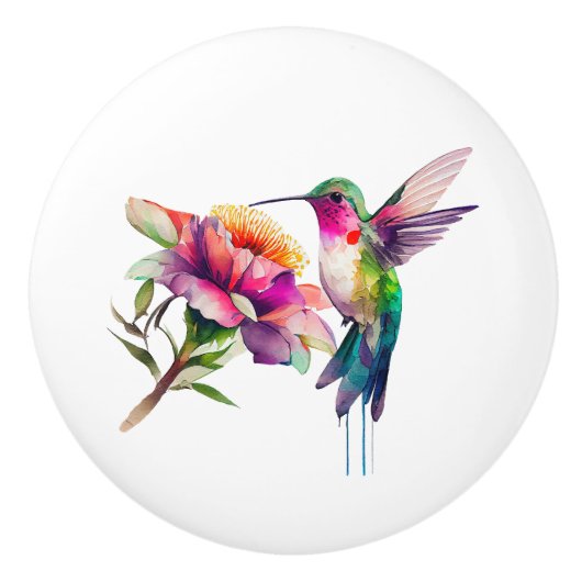 Hummingbird Floral Waterverf Keramische Knop (Voorkant)