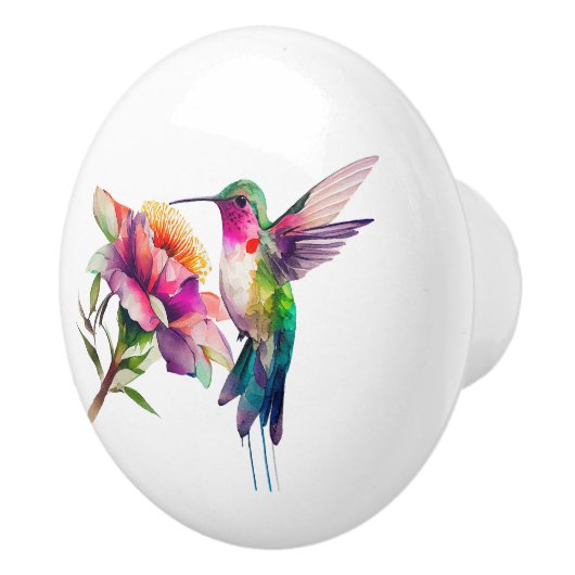 Hummingbird Floral Waterverf Keramische Knop (Rechts)