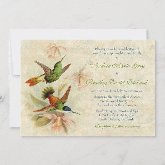 Hummingbird  Floral Wedding Uitnodiging (Voorkant)