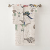 Hummingbird Floral Zee Turtle French Ephemera Bad Handdoek (Insitu)