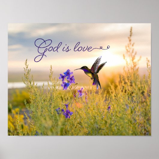 Hummingbird Flower Bijbel Verse God is Love Poster (Voorkant)