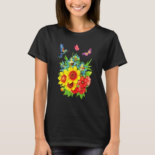 Hummingbird Flower Butterfly Design T-shirt (Voorkant)