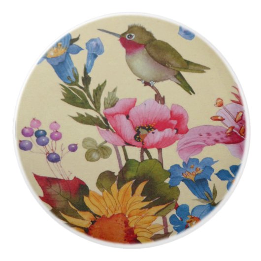  Hummingbird Friends Wilde Flowers Keramische Knop (Voorkant)
