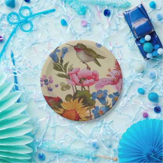  Hummingbird Friends Wilde Flowers Papieren Bordje (Feest)