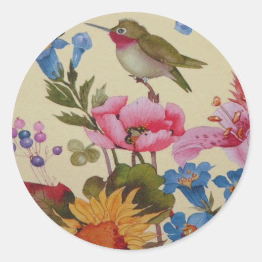  Hummingbird Friends Wilde Flowers Ronde Sticker (Voorkant)