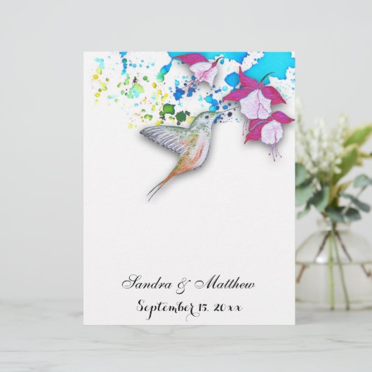 Hummingbird & Fuchsia Floral Wedding Stationery (Staand voorkant)