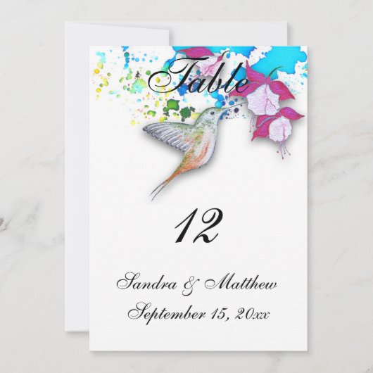 Hummingbird & Fuchsia Wedingstabel Aantal Kaarten (Voorkant)
