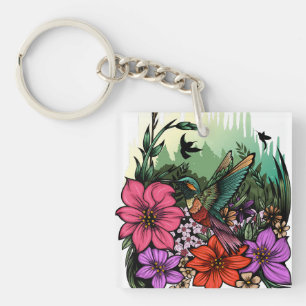 Hummingbird Garden Acryl Sleutelhanger