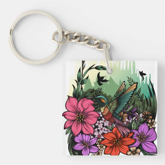 Hummingbird Garden Acryl Sleutelhanger (voorkant)