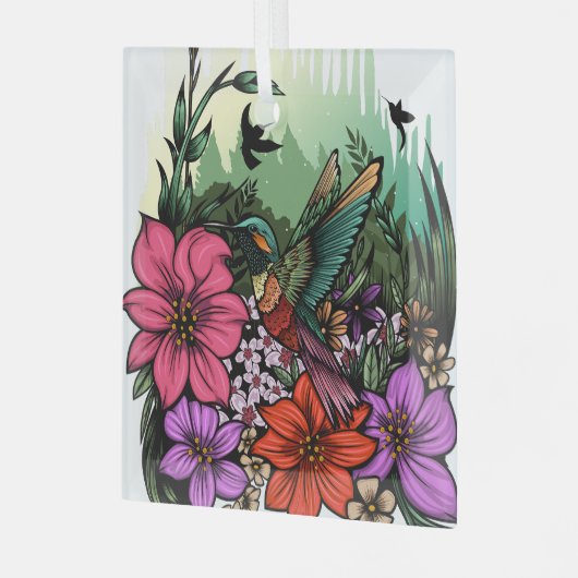 Hummingbird Garden Glas Ornament (Voorkant links)