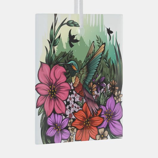 Hummingbird Garden Glas Ornament (Voorkant Rechts)