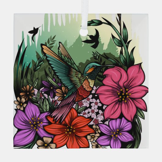 Hummingbird Garden Glas Ornament (Achterkant)