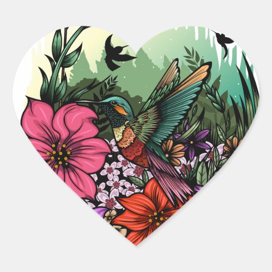Hummingbird Garden Hart Sticker (Voorkant)