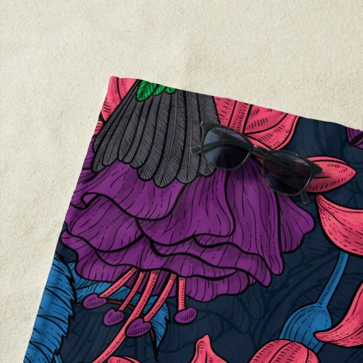 Hummingbird garden in purple and blue strandlaken (In situ)