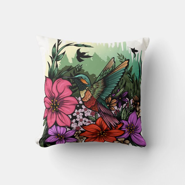 Hummingbird Garden Kussen (Voorkant)
