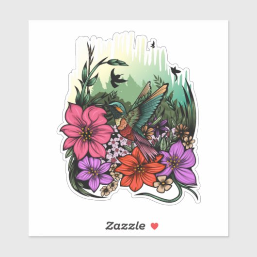 Hummingbird Garden Sticker (Vel)