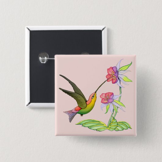 Hummingbird Garden Vierkante Button 5,1 Cm (Voorkant /achterkant)