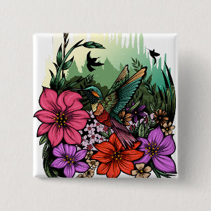 Hummingbird Garden Vierkante Button 5,1 Cm