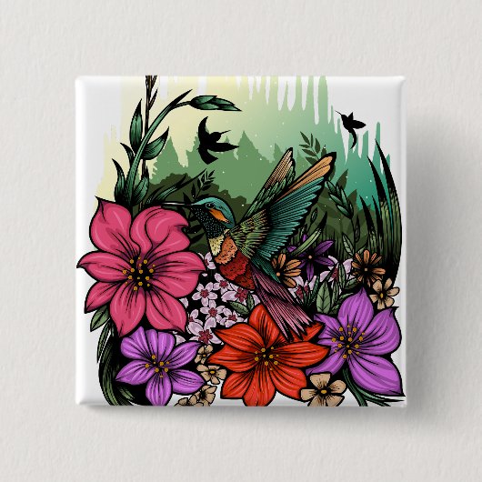Hummingbird Garden Vierkante Button 5,1 Cm (Voorkant)