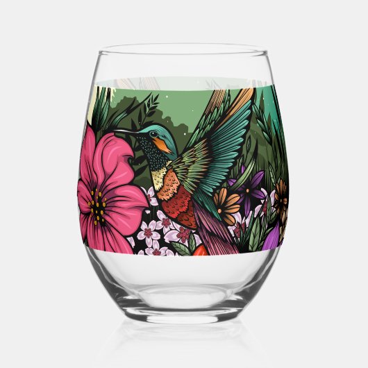 Hummingbird Garden Wijnglas Zonder Voet (Voorkant)