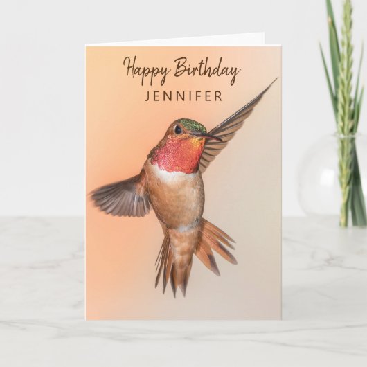 Hummingbird Gepersonaliseerde naam Gelukkige Verja Kaart (Voorkant)