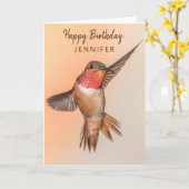 Hummingbird Gepersonaliseerde naam Gelukkige Verja Kaart (Gele Bloem)