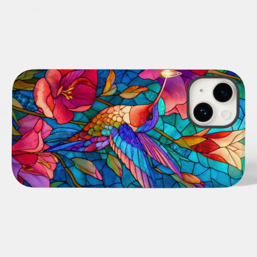 Hummingbird Glas in lood esthetische bloementuin Case-Mate iPhone Case (Achterkant (horizontaal))