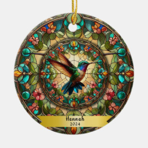 Hummingbird Glas in lood look gepersonaliseerd Keramisch Ornament