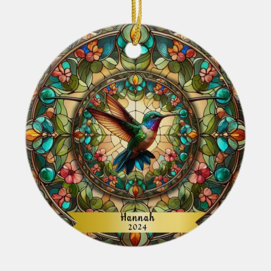 Hummingbird Glas in lood look gepersonaliseerd Keramisch Ornament (Voorkant)