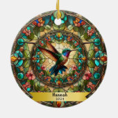 Hummingbird Glas in lood look gepersonaliseerd Keramisch Ornament (Achterkant)