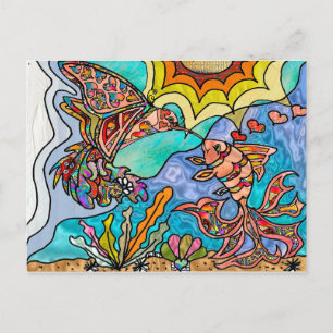 Hummingbird Goldfish Reflection Art Briefkaart