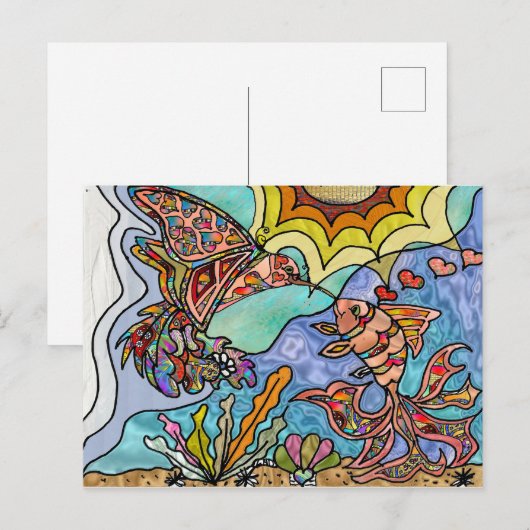 Hummingbird Goldfish Reflection Art Briefkaart (Voorkant / Achterkant)