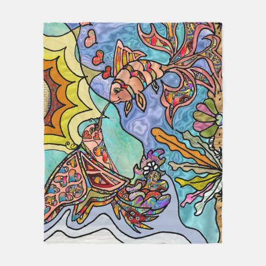 Hummingbird Goldfish Reflection Art Fleece Blanket (Voorkant)