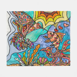 Hummingbird Goldfish Reflection Art Fleece Blanket