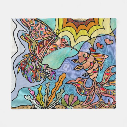 Hummingbird Goldfish Reflection Art Fleece Blanket (Voorkant (Horizontaal))