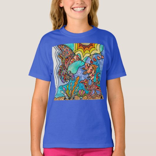 Hummingbird Goldfish Reflection Art Girls T-shirt (Voorkant)