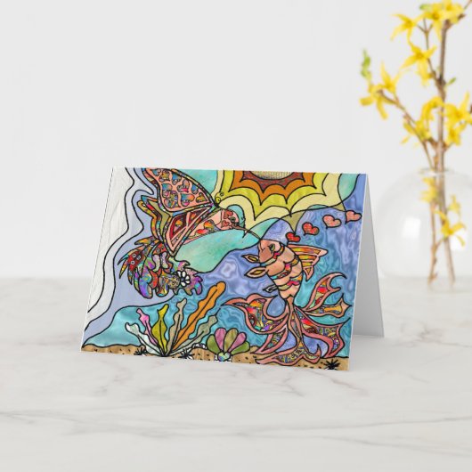 Hummingbird Goldfish Reflection Art Kaart (Gele Bloem)