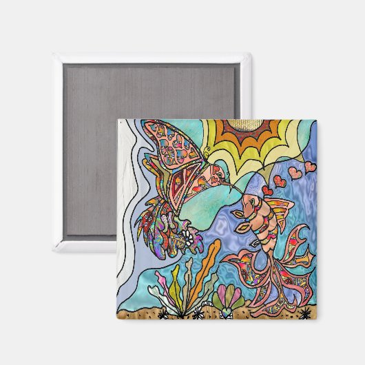 Hummingbird Goldfish Reflection Fantasy Art magnet (Voorkant / Achterkant)