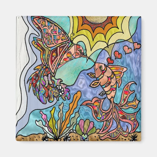 Hummingbird Goldfish Reflection Fantasy Art magnet (Voorkant)