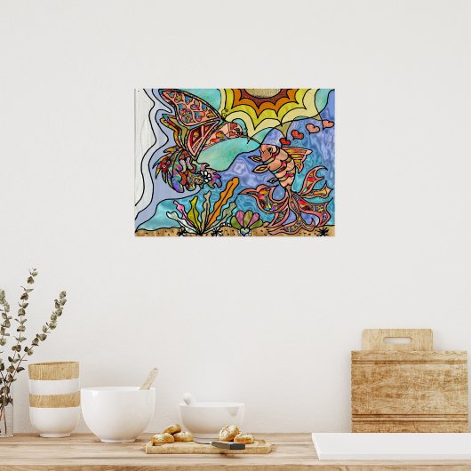 Hummingbird Goldfish Reflection Fantasy Art Poster (Keuken)